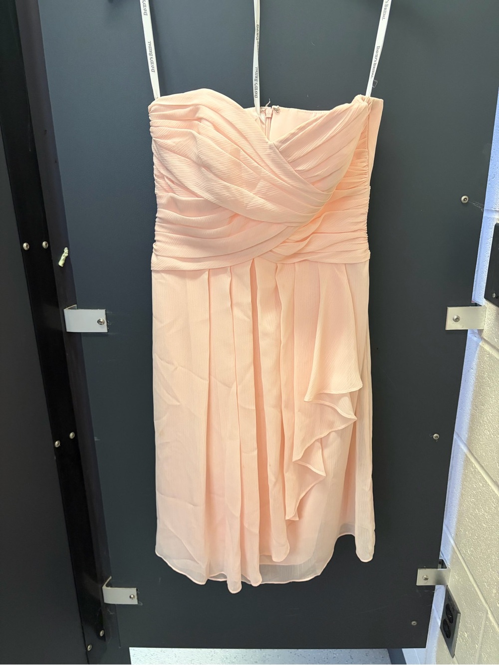 David's Bridal Strapless Pleated Chiffon Dress - Light Peach